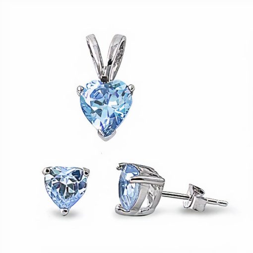 Hjerte smykkesæt med Lyse blå Zirkonia - u/kæde
