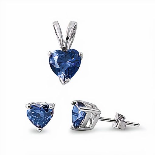 Hjerte smykkesæt med Safir blå Zirkonia - u/kæde